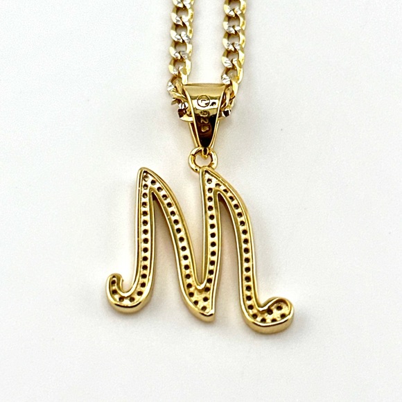 18K Gold Plated over 925 Solid Sterling Silver "M" Letter Necklace - Picture 5 of 10